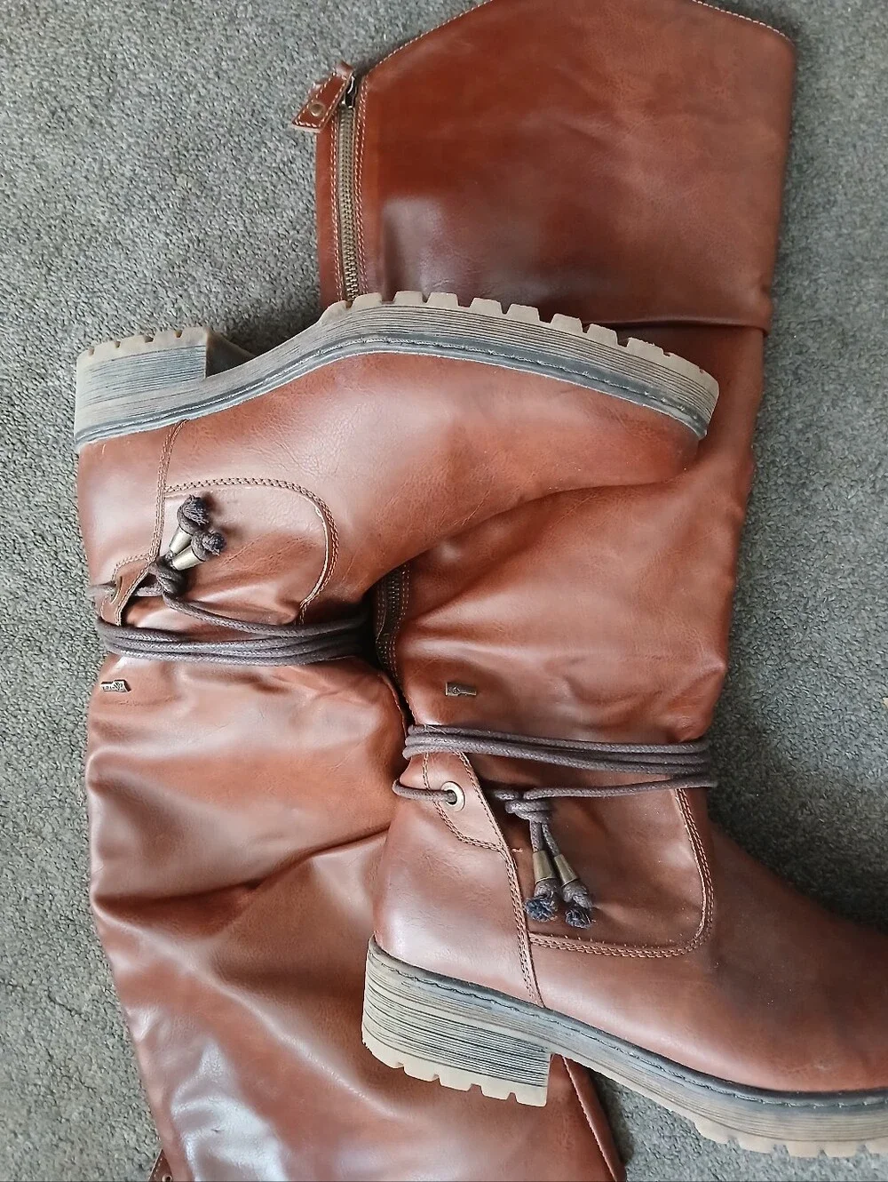 Spring Step Women’s Brown Leather Tall Riding Boots with Side Zip EU 42